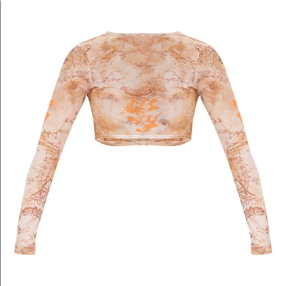 Pretty Little things Orange Tie Dye Printed Mesh Long Sleeve Crop Top - Picture 3 of 5